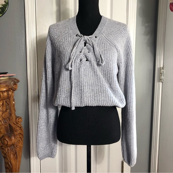 LA Hearts by PacSun Blue Lace Up Super Soft Oversized Sweater - Picture 2 of 6